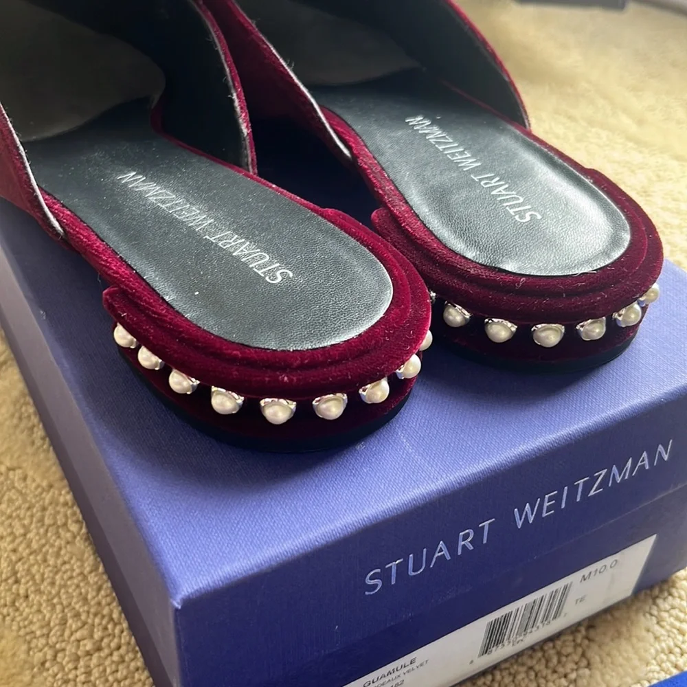 Stuart Weitzman Guamule Flat in Bordeaux Velvet NIB - Picture 4 of 6